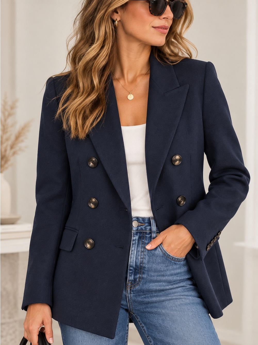 REISS Kali Double-Breasted Wool Blazer – US 4
